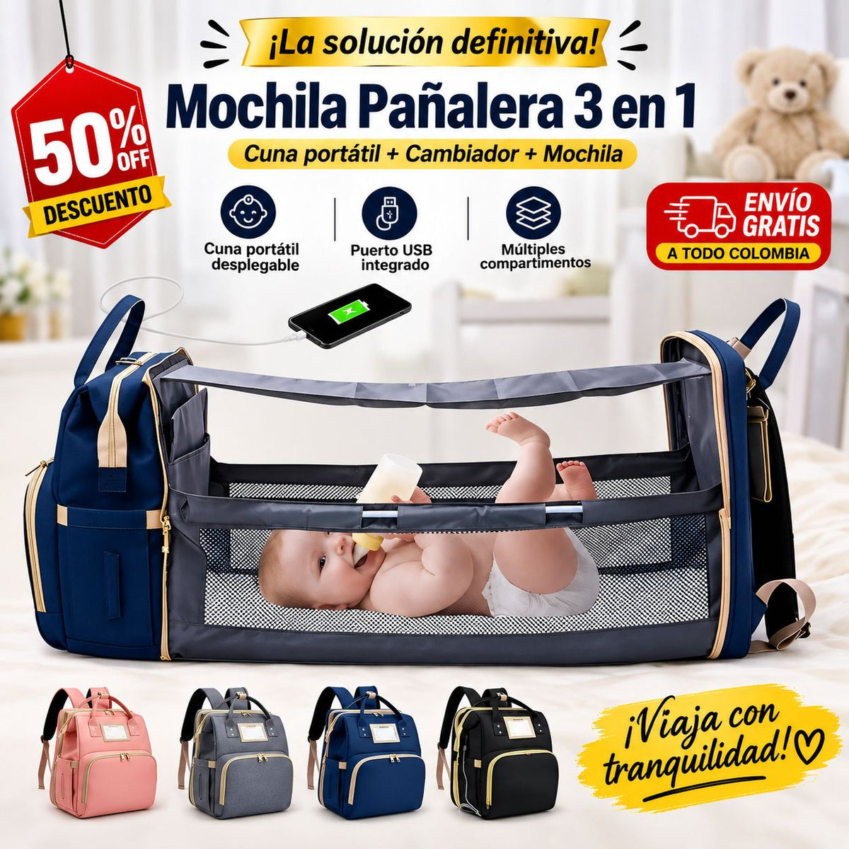 Pañalera Expandible 3 en 1: La Solución Definitiva Para Ti y Tu Bebé