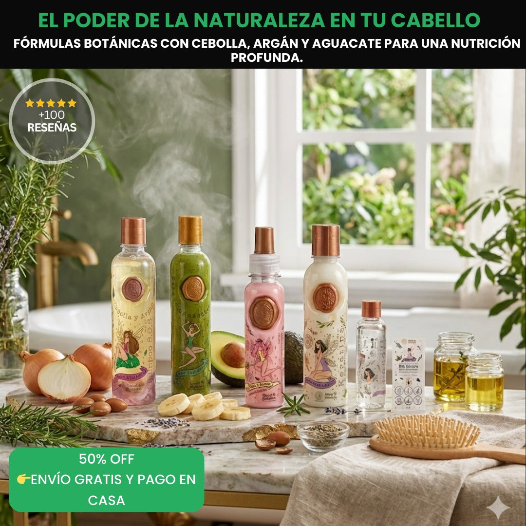 Kit Ritual Botánico para Cabellos Largos – Reduce Caída, Sella Puntas y Activa el Crecimiento