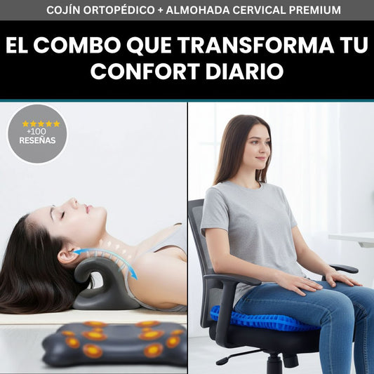 COJÍN ORTOPÉDICO + ALMOHADA CERVICAL – ADIÓS A LOS DOLORES EN UN SOLO COMBO