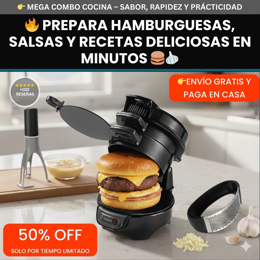 SÚPER COMBO DE COCINA X3 – HAMBURGUESERA, MEZCLADORA Y TRITURADORA😋