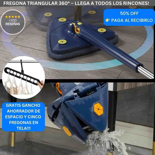 Fregona Triangular 360° + Gancho Ahorrador y Cinco Fregonas GRATIS