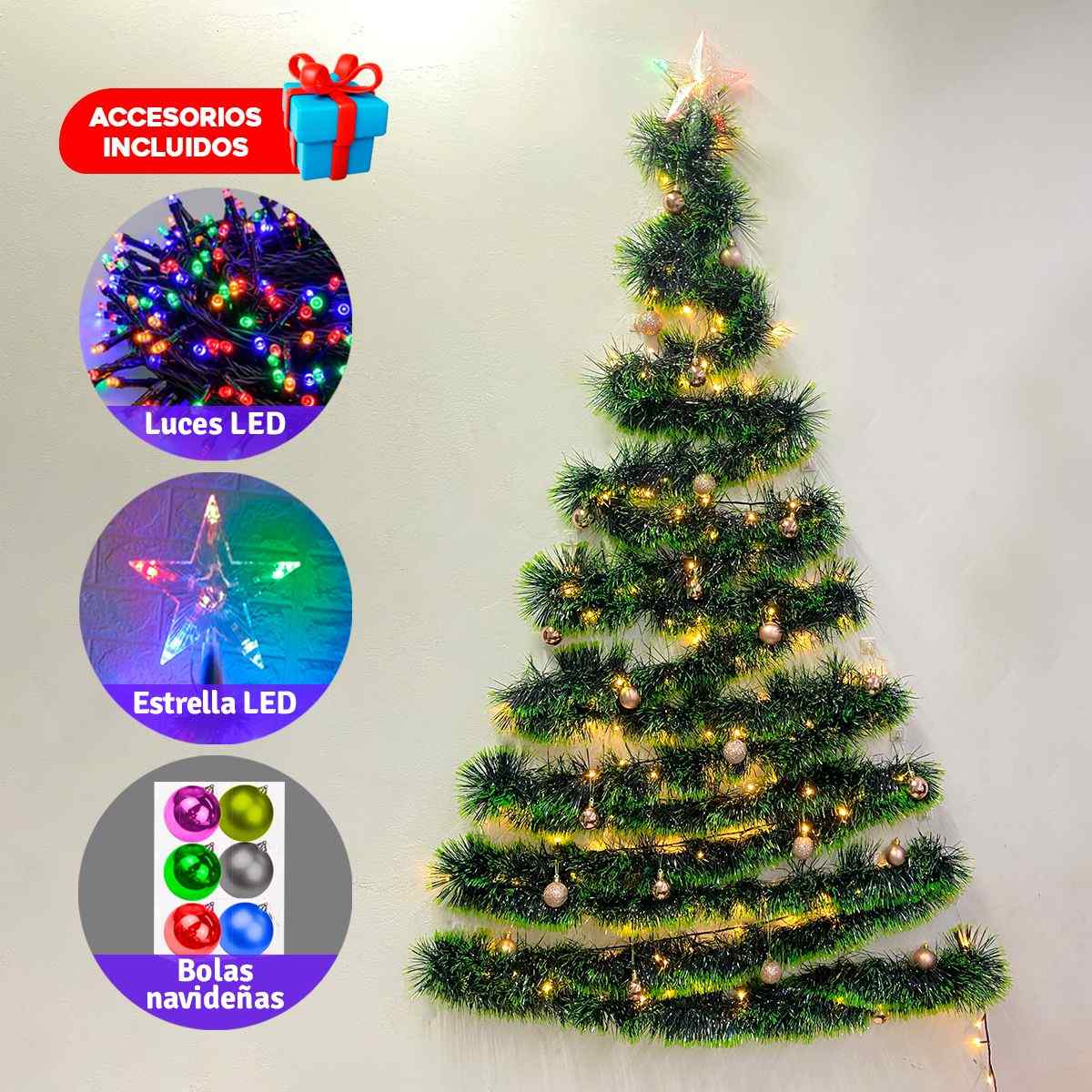 Árbol de Navidad de Pared – Ahorra y recibe luces + estrella + decoración GRATIS ✨