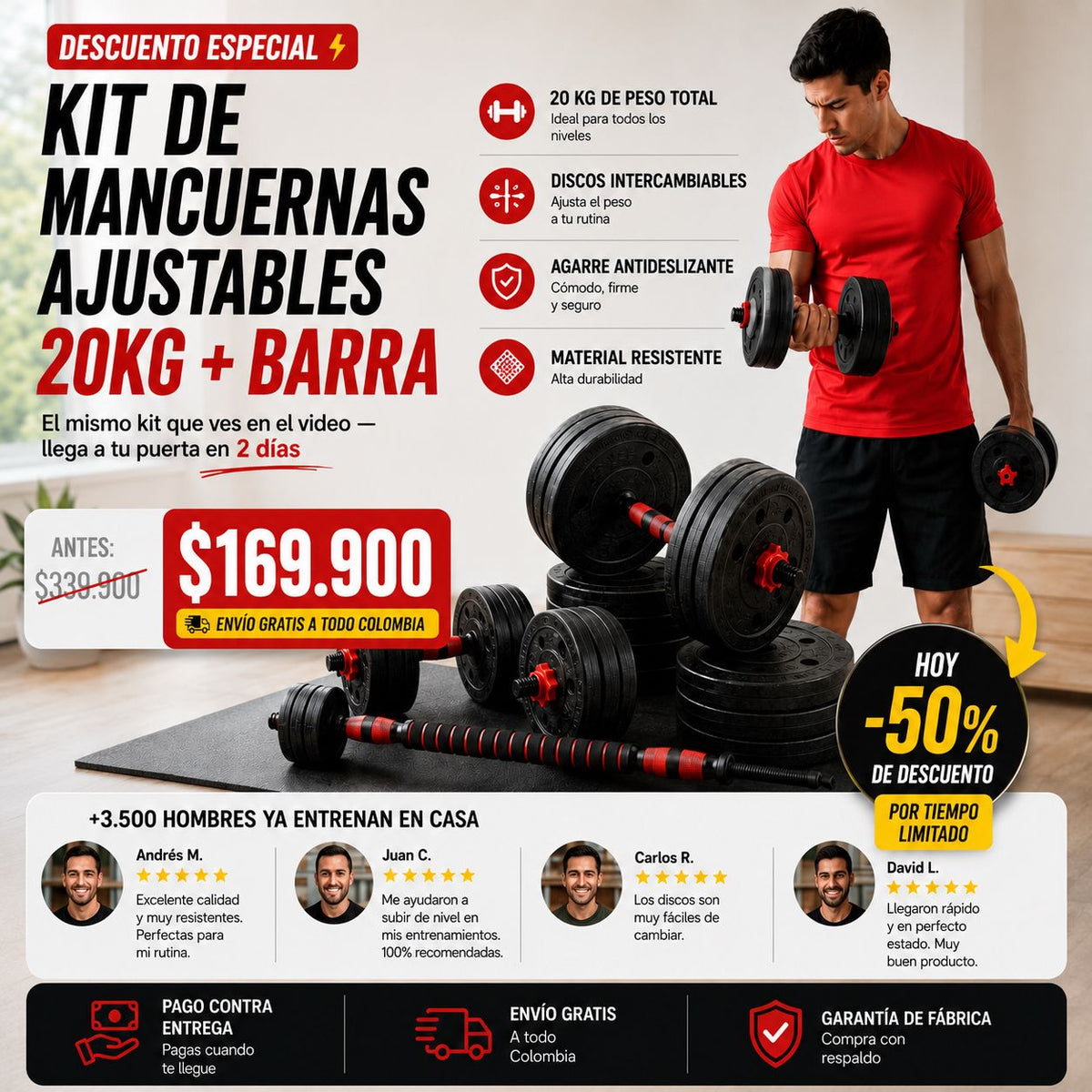Mancuernas Ajustables: de 2.5 a 20kg en un solo par